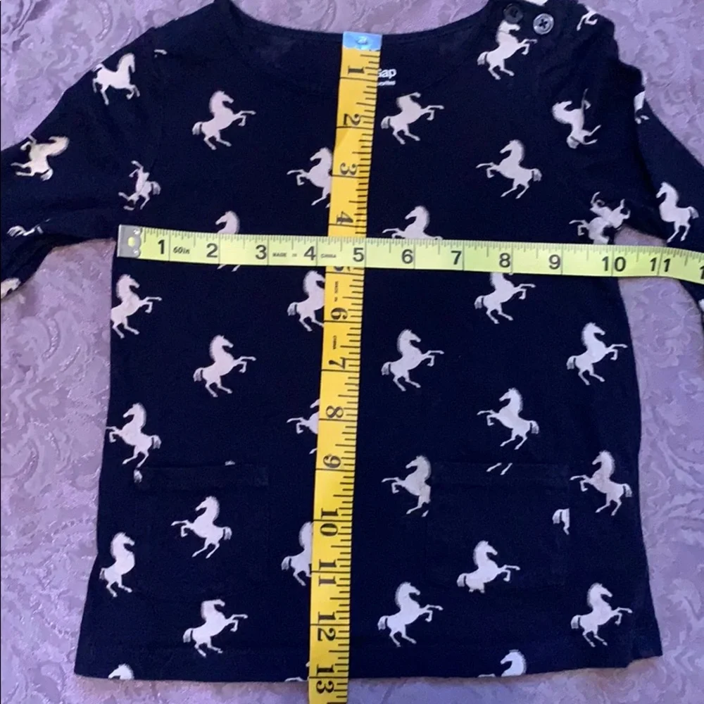 Baby Gap Horse Print Shirt Button Neck Long Sleeve Pockets Tee 100% Cotton